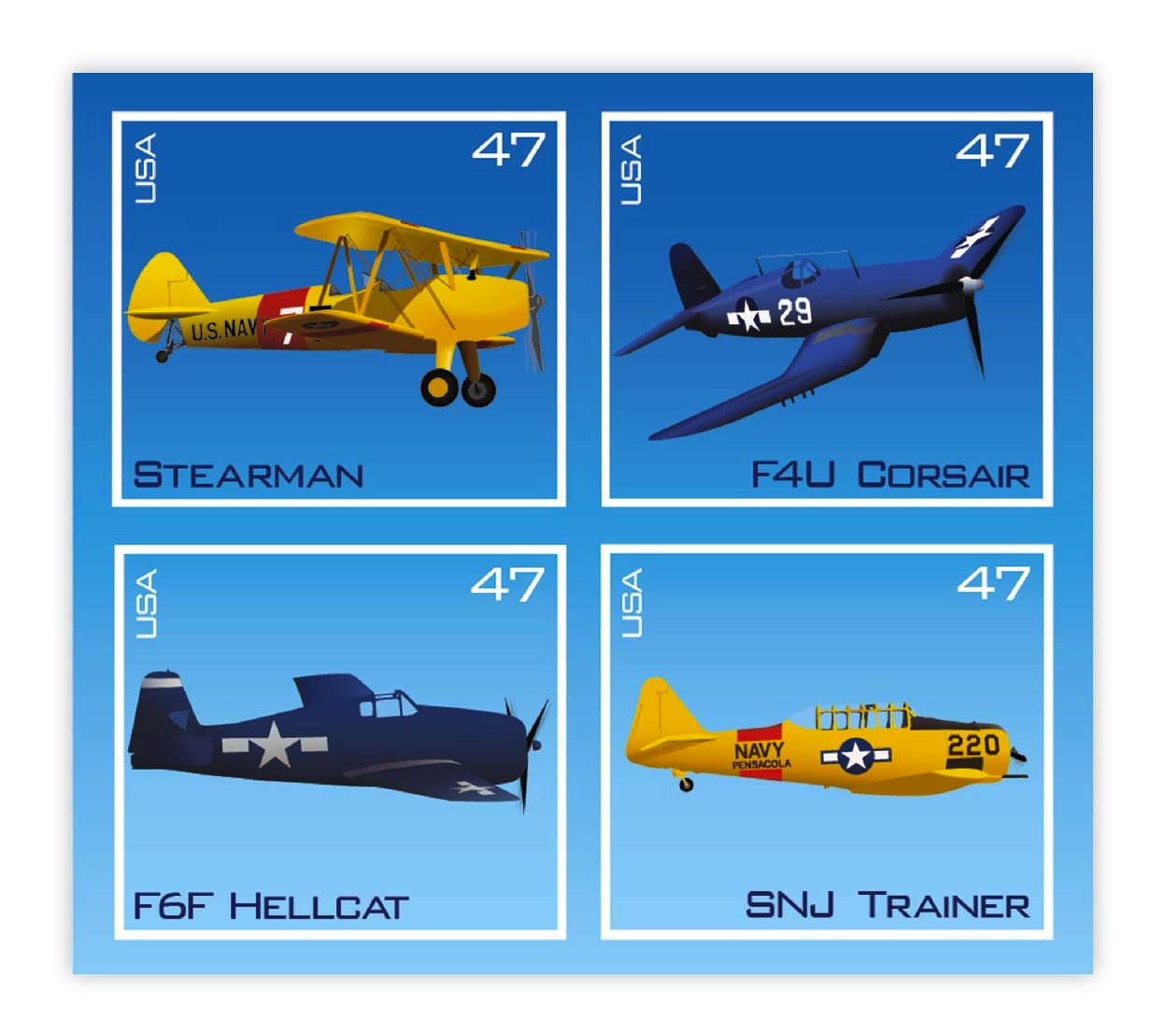 US Navy WWII Airplanes Stamp Collection